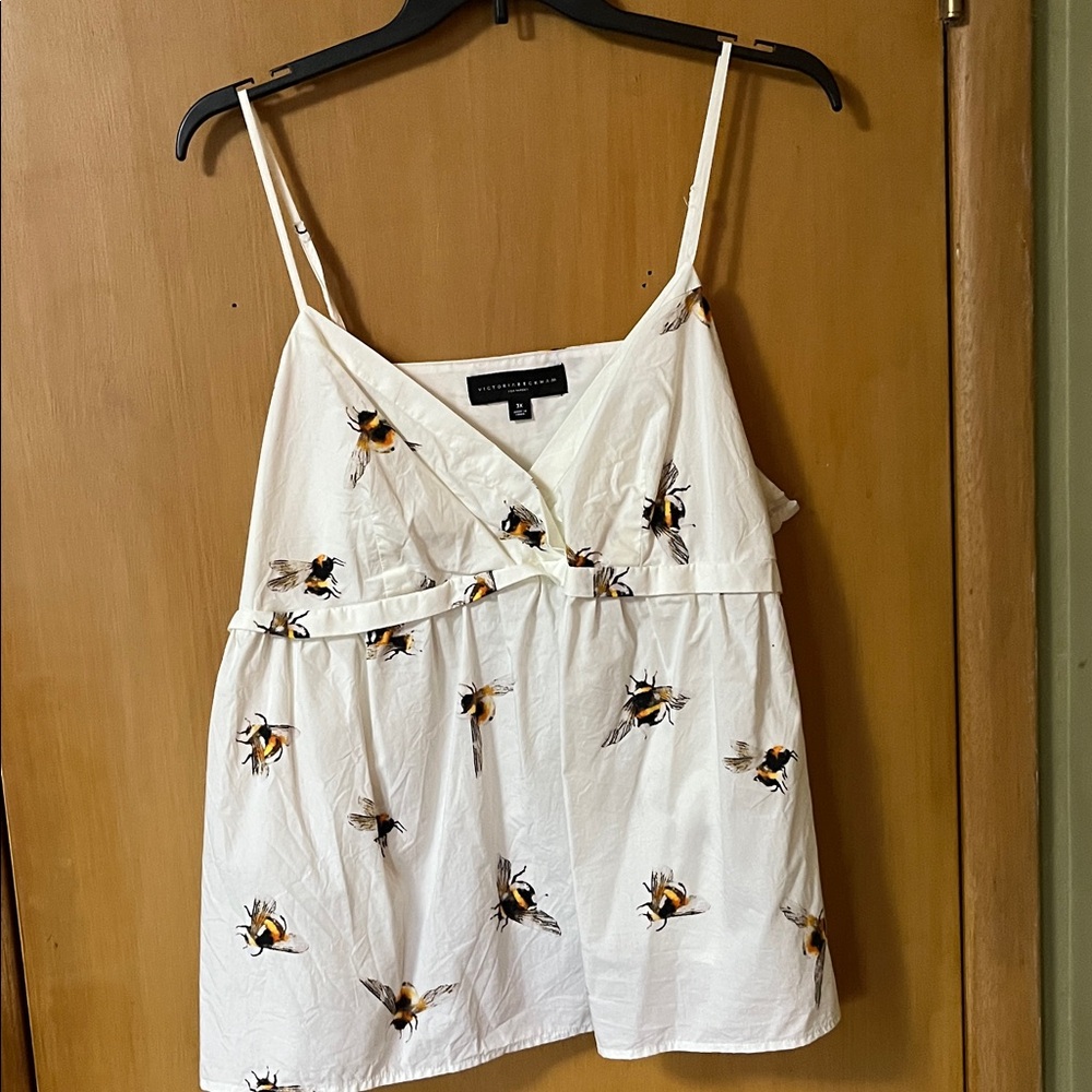 Victoria Beckham for Target. White Bee Print Spaghetti Strap Top 3X NWOT